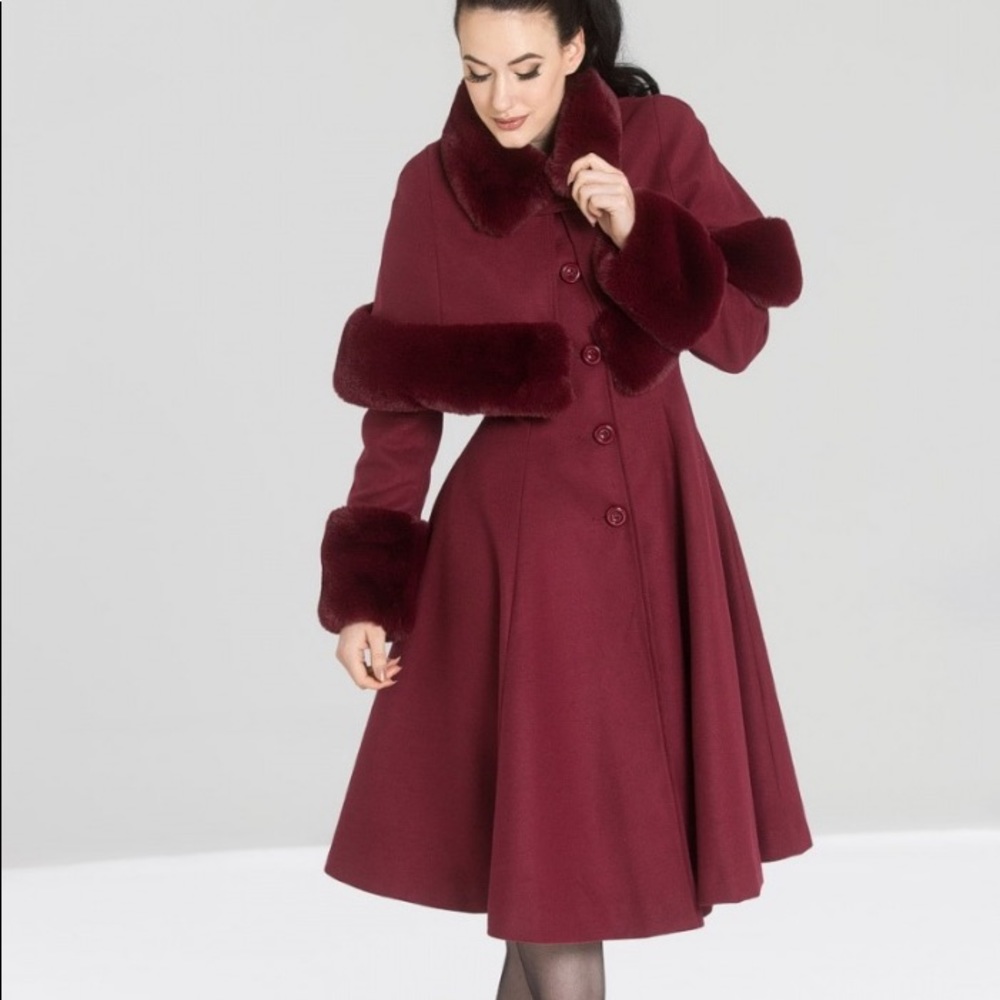 Hell Bunny Capulet Coat Burgundy Winter Coat UK L